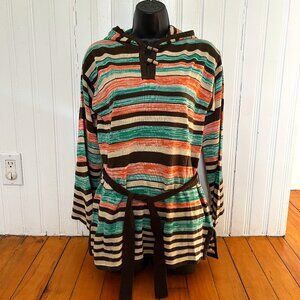Vintage 70's Striped Hooded Tunic with Bell Sleeves, Size 38 (US S)
